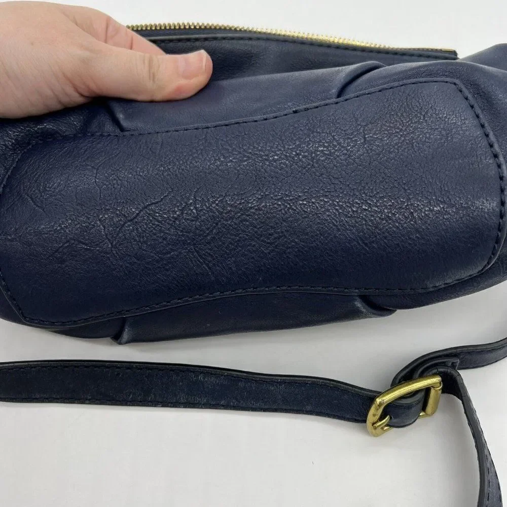 J Crew Blue pebbled Leather Shoulder Bag Adjustable Strap turn lock
